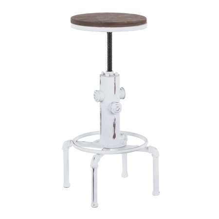 LUMISOURCE Hydra Barstool in Vintage White Metal and Brown Bamboo BS-HYDRA VW+BN